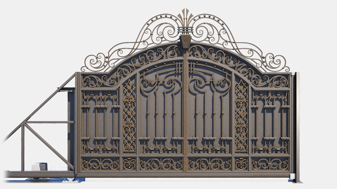 Серые кованые ворота с бронзовой патиной Белогородка p33