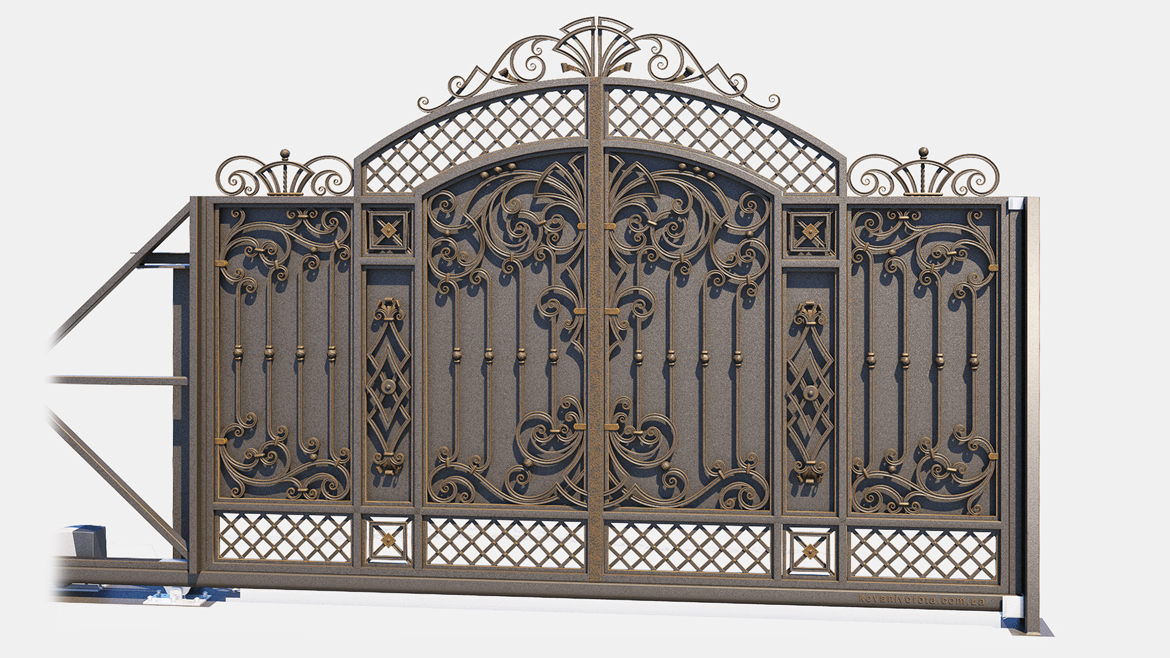 Сірі ковані ворота з бронзовою патиною Васильків