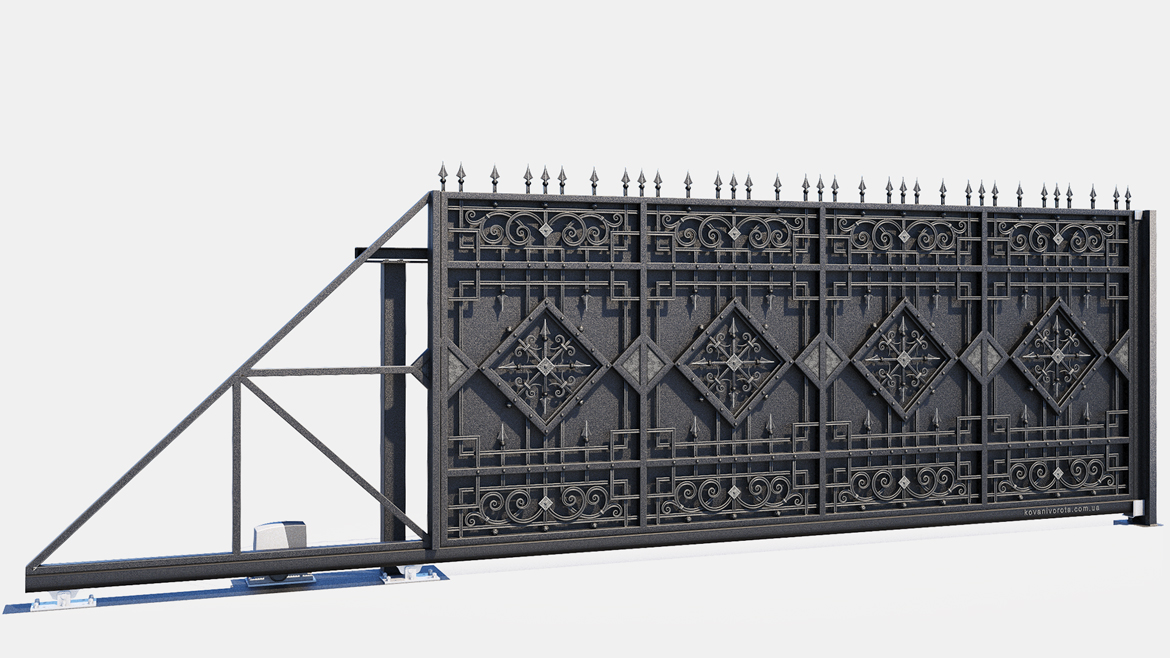 Ковані відкатні ворота Вишневе чорні з срібною патиною