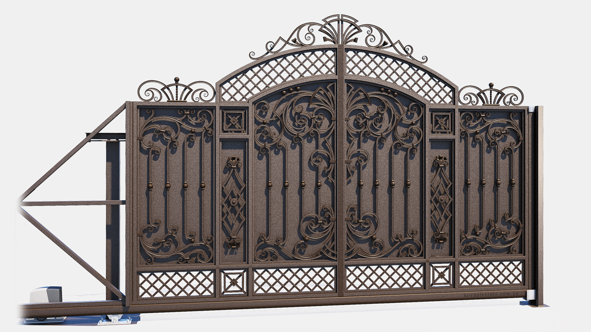 Коричневі ковані зсувні ворота Романків